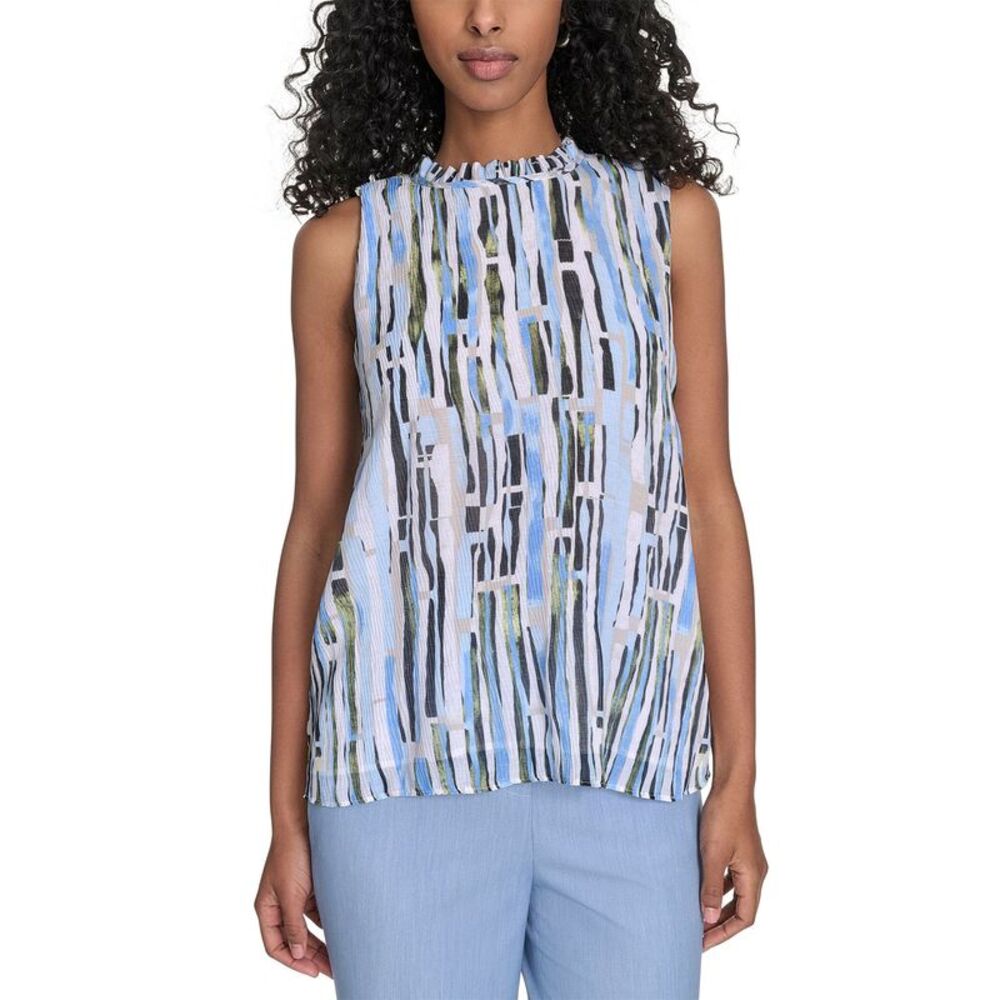 Calvin Klein Womens Petite Sleeveless Printed Top Medium Light Sky Multi NWT $69